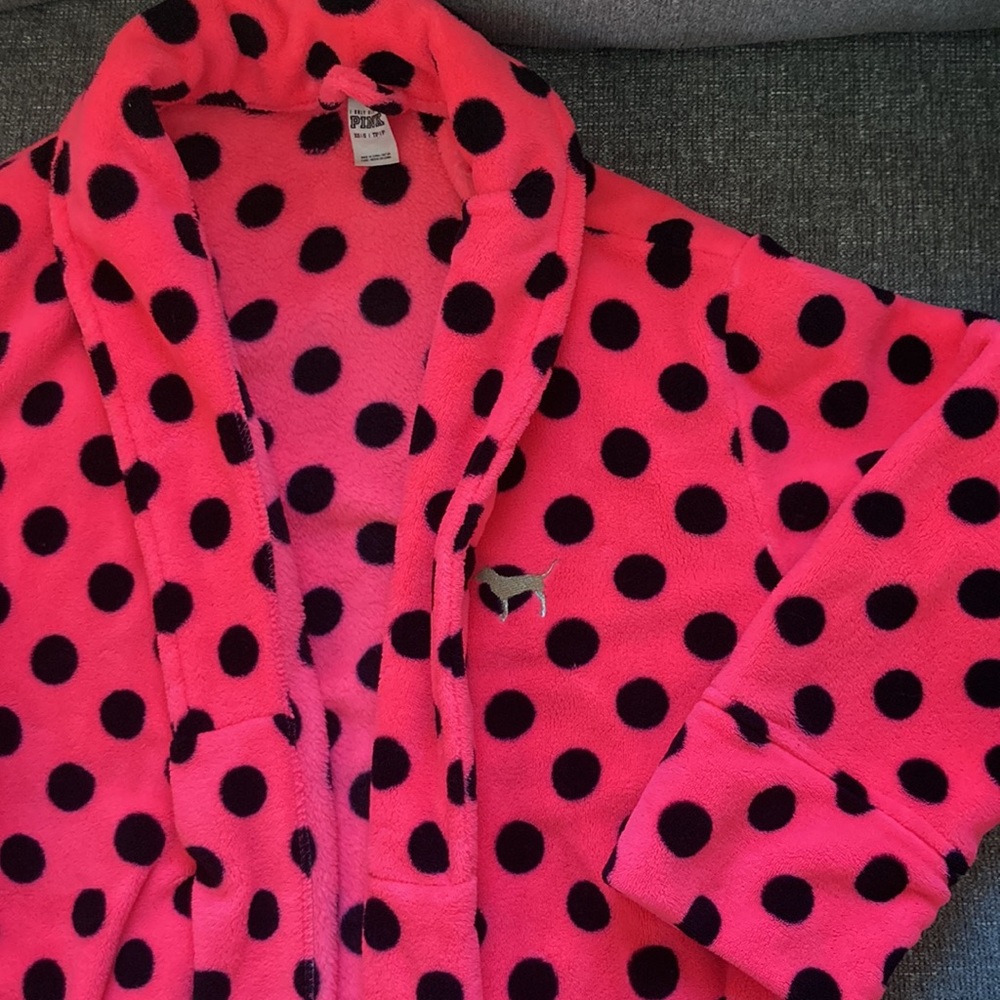 Victors Secret PINK Polk-A-Dot Robe - Pink and Black - Like New